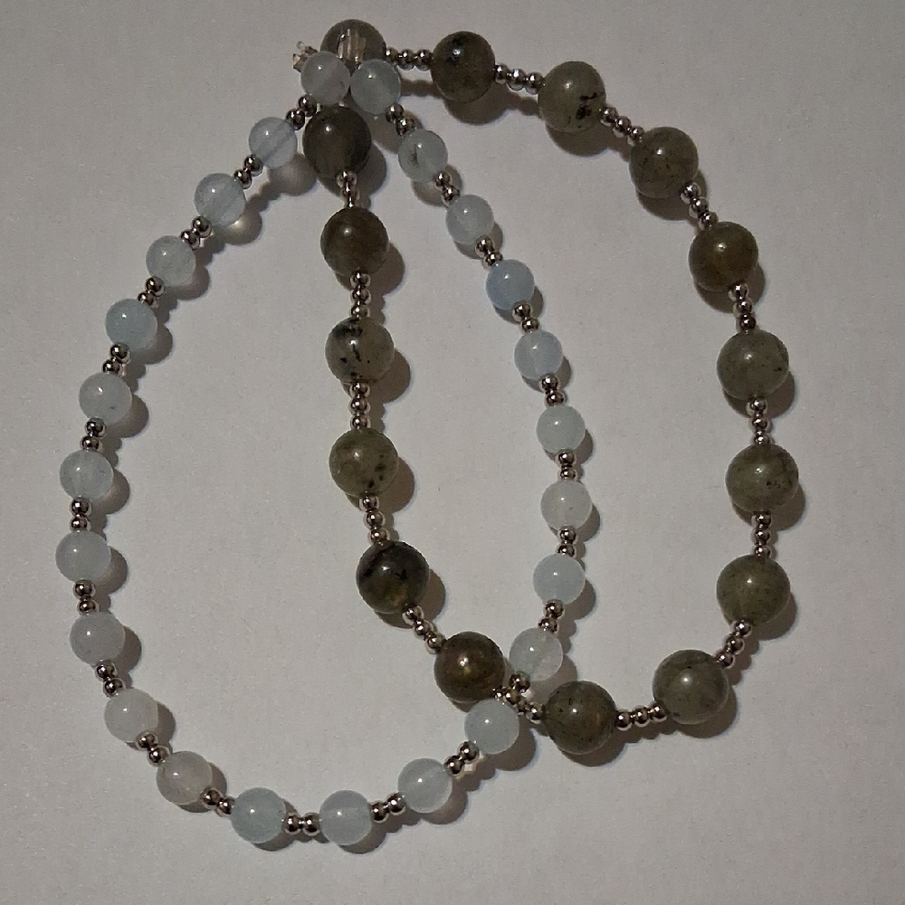 Beaded Labradorite and Moonstone Stretch Bracelet Set